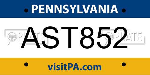 AST852 Pennsylvania License Plate