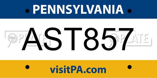 AST857 Pennsylvania License Plate