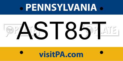 AST85T Pennsylvania License Plate