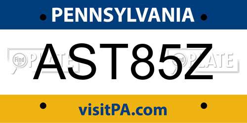 AST85Z Pennsylvania License Plate