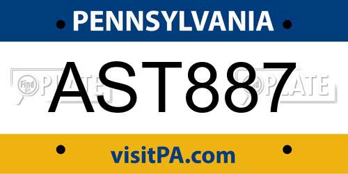 AST887 Pennsylvania License Plate