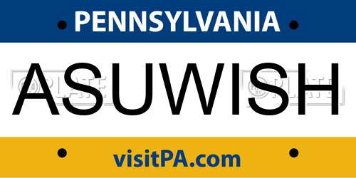 ASUWISH Pennsylvania License Plate