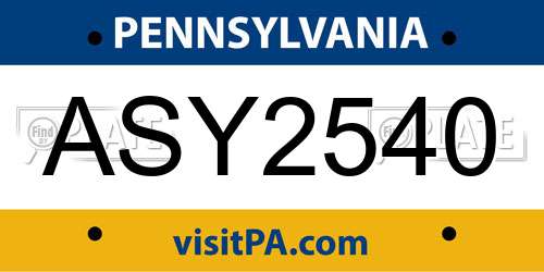 ASY2540 Pennsylvania License Plate
