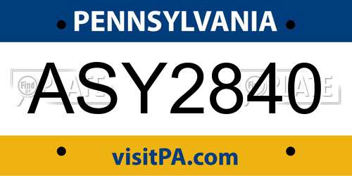 ASY2840 Pennsylvania License Plate