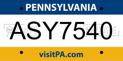 ASY7540 Pennsylvania License Plate