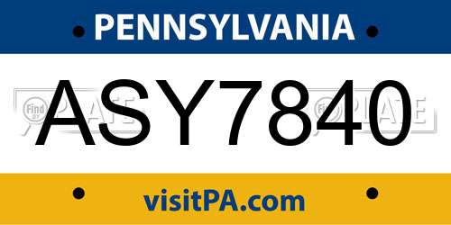 ASY7840 Pennsylvania License Plate