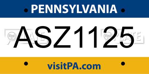 ASZ1125 Pennsylvania License Plate