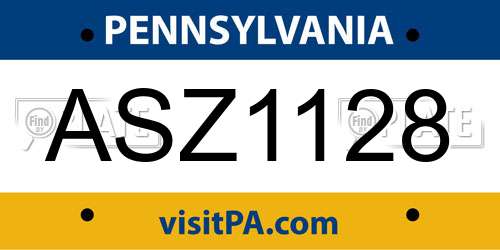 ASZ1128 Pennsylvania License Plate