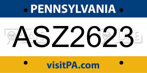 ASZ2623 Pennsylvania License Plate
