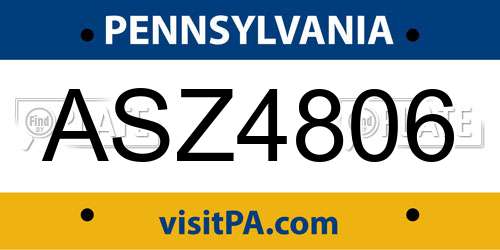 ASZ4806 Pennsylvania License Plate