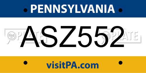 ASZ552 Pennsylvania License Plate