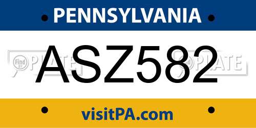 ASZ582 Pennsylvania License Plate