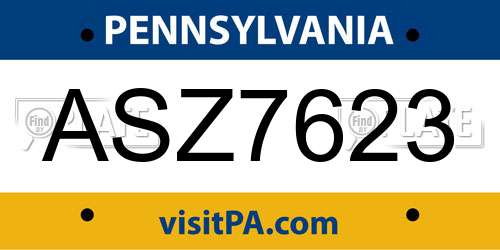 ASZ7623 Pennsylvania License Plate