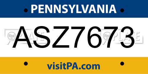 ASZ7673 Pennsylvania License Plate