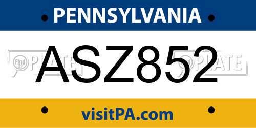 ASZ852 Pennsylvania License Plate