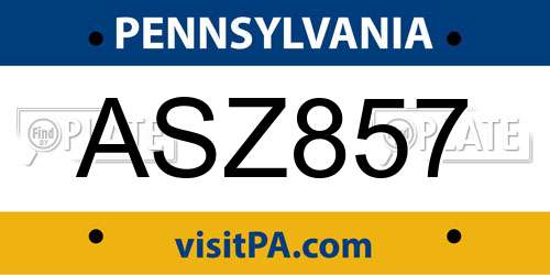 ASZ857 Pennsylvania License Plate