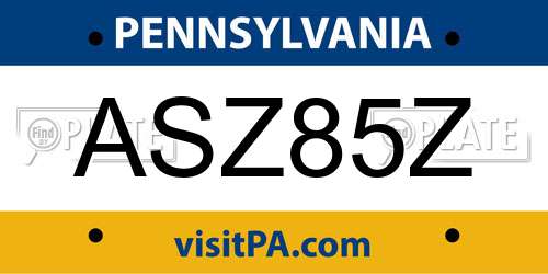 ASZ85Z Pennsylvania License Plate