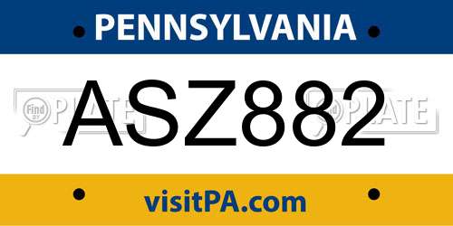 ASZ882 Pennsylvania License Plate