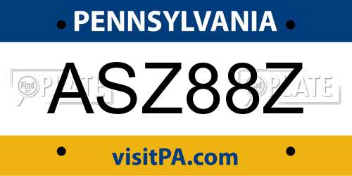 ASZ88Z Pennsylvania License Plate