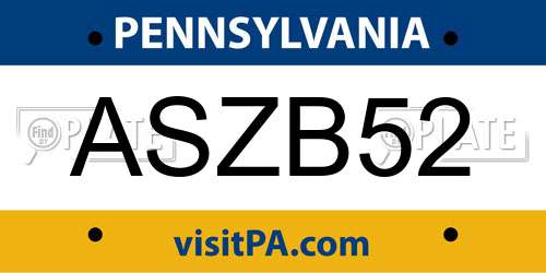 ASZB52 Pennsylvania License Plate