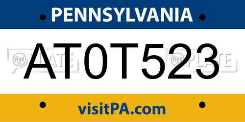 AT0T523 Pennsylvania License Plate