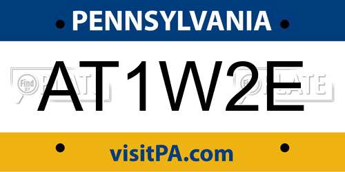 AT1W2E Pennsylvania License Plate