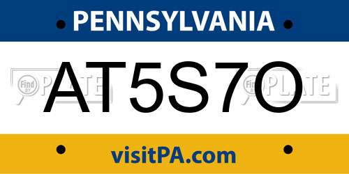 AT5S7O Pennsylvania License Plate