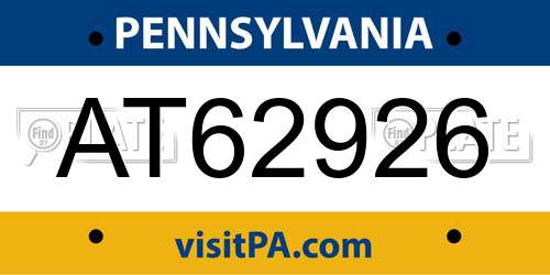 AT62926 Pennsylvania License Plate