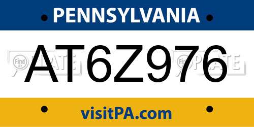 AT6Z976 Pennsylvania License Plate