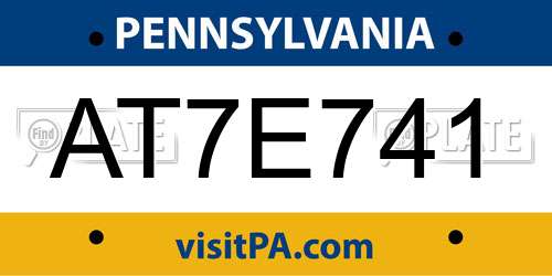 AT7E741 Pennsylvania License Plate