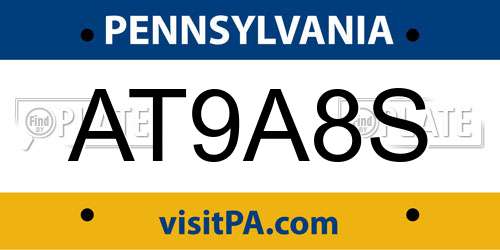 AT9A8S Pennsylvania License Plate
