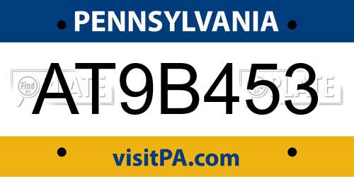 AT9B453 Pennsylvania License Plate