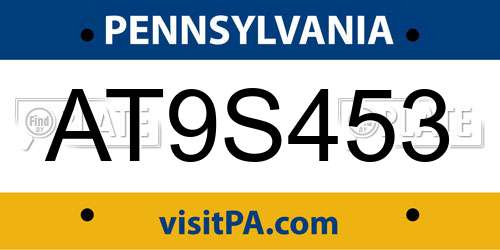 AT9S453 Pennsylvania License Plate