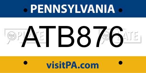 ATB876 Pennsylvania License Plate