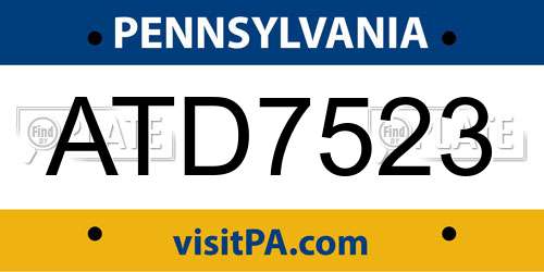 ATD7523 Pennsylvania License Plate