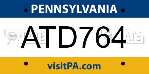 ATD764 Pennsylvania License Plate