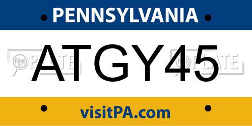 ATGY45 Pennsylvania License Plate