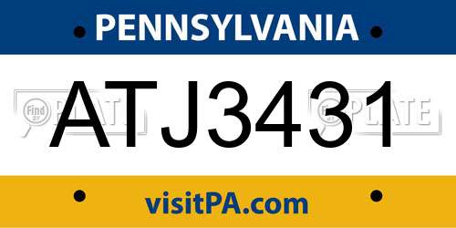 ATJ3431 Pennsylvania License Plate