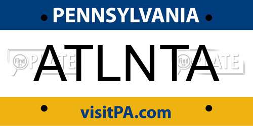 ATLNTA Pennsylvania License Plate