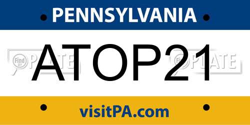 ATOP21 Pennsylvania License Plate