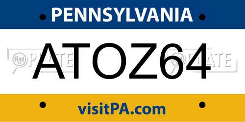 ATOZ64 Pennsylvania License Plate