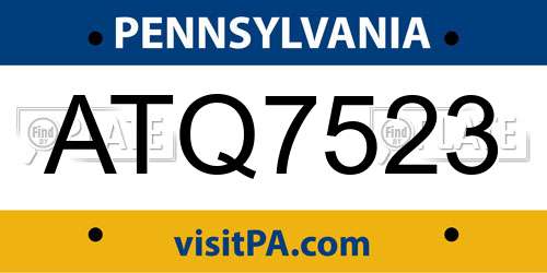 ATQ7523 Pennsylvania License Plate
