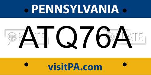 ATQ76A Pennsylvania License Plate