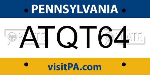 ATQT64 Pennsylvania License Plate