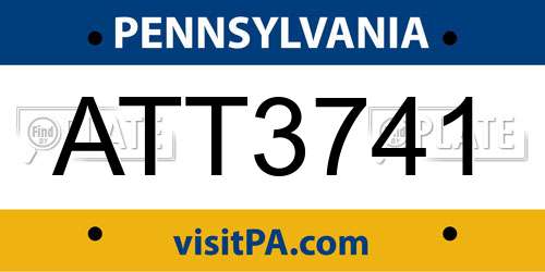 ATT3741 Pennsylvania License Plate