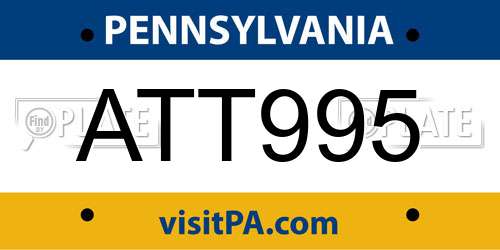 ATT995 Pennsylvania License Plate