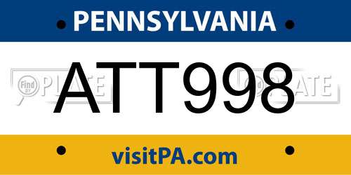 ATT998 Pennsylvania License Plate