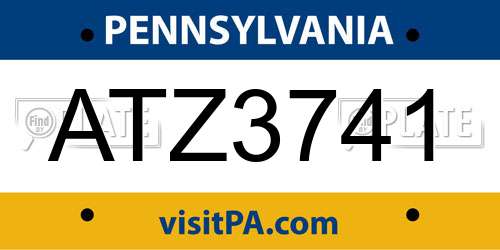 ATZ3741 Pennsylvania License Plate