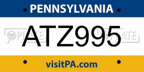 ATZ995 Pennsylvania License Plate