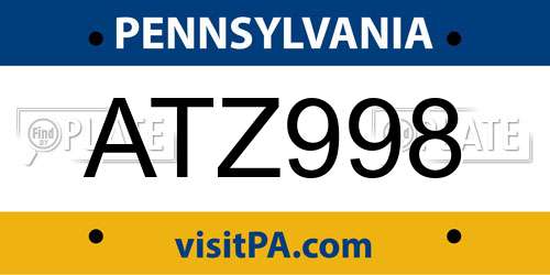 ATZ998 Pennsylvania License Plate